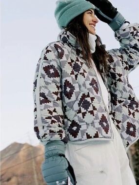 FP Movement by Free People Mint and Brown Geometric Puffer Jacket
